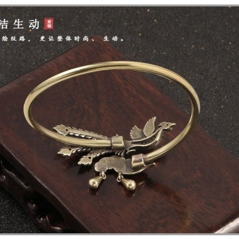 Chinese Style Brass Phoenix Cloud Bracelet Vintage Open Copper Bangle Jewelry