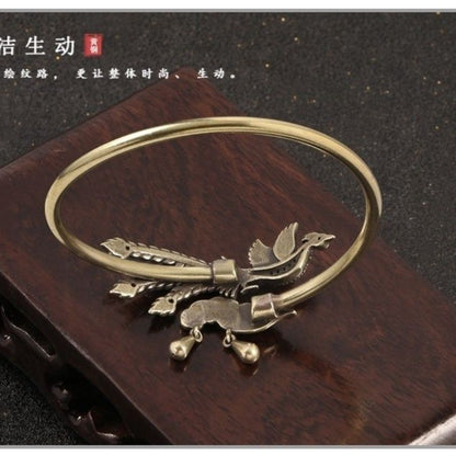 Chinese Style Brass Phoenix Cloud Bracelet Vintage Open Copper Bangle Jewelry