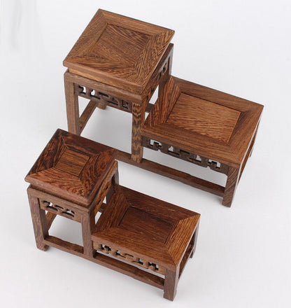 Wenge Wood 2 Base Fishbowl Stand Bonsai Teapot Stone Vase Flower Rack