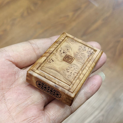 Vintage Burl Wood Cricket Cage Zhang Shenglin 4.1x6.2x1.5cm