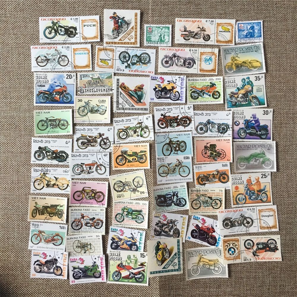 Motorcycles Stamps Unused Postmark Postage Collections Different NO Repeat 50Pcs