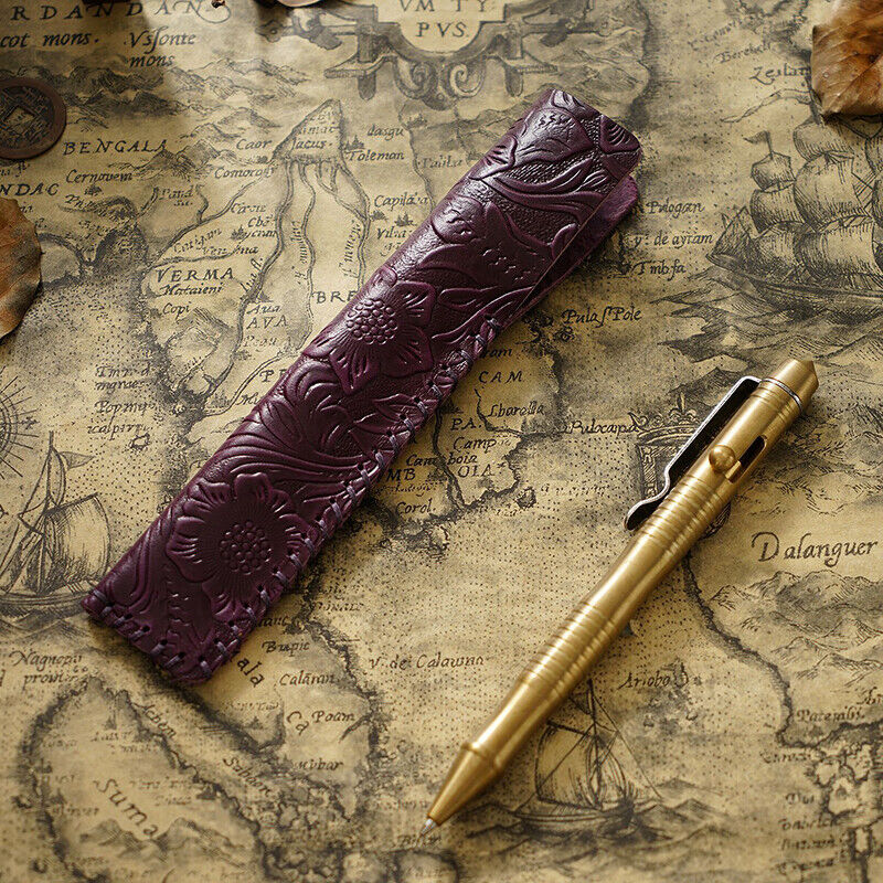 Portable Real Leather Pen Protector Bag Holder Pencil Case Handmade Carved Gifts