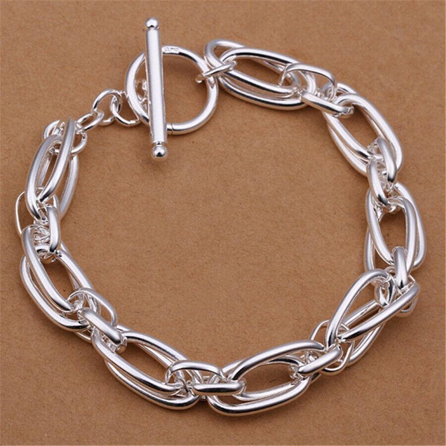 925 Sterling Silver Vintage Thick Chain Bracelet Elegant Unique Stylish Bangles