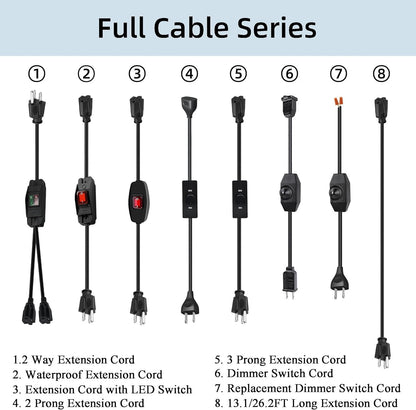 Black Extension Cord with Switch On/Off, 2 Prong Grounded Plug, 6FT Indoor Power