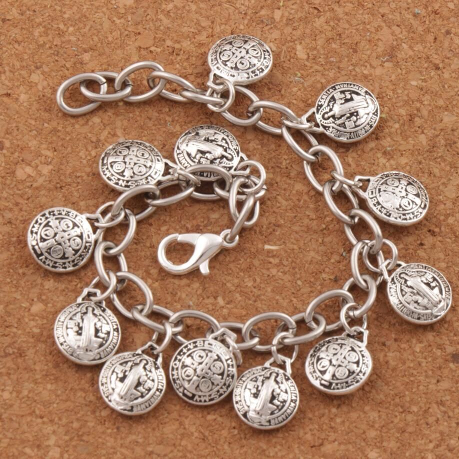 Women Bracelets Stainless Steel Chains Tibetan Silver St Benedict Fashion Charms