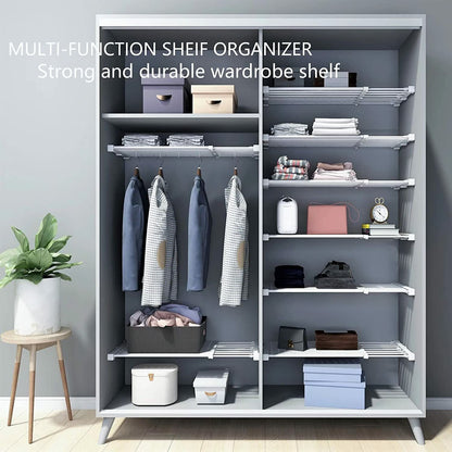 Expandable Rack Hanger Tension Shelf Rod Clapboard Cabinet Organizer Separator