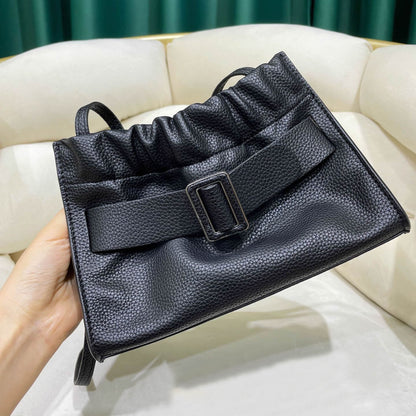 Real Leather Oversized Buckle Scrunchy Soft Ruched Clutch Shoulder bag Crossbody