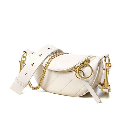Genuine Leather Waist Bag Shoulder Messenger Bag Crossbody Chains Handbags Black