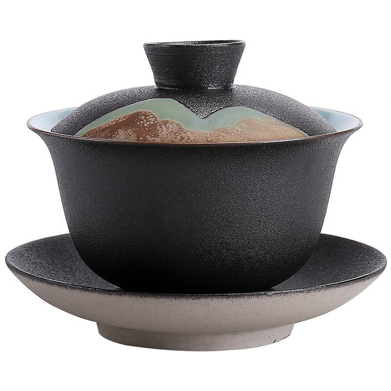 1pc 180ml Mountain Design Ceramic Gaiwan Kung Fu Tea Set Cup Bowl
