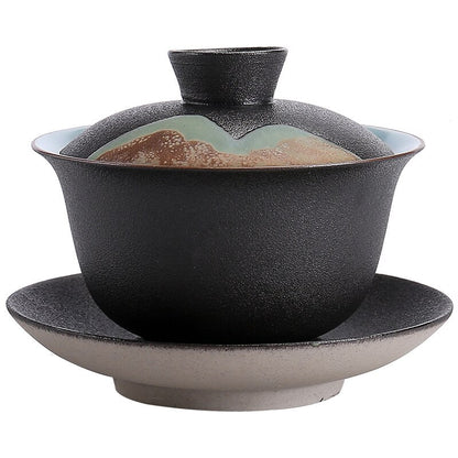 1pc 180ml Mountain Design Ceramic Gaiwan Kung Fu Tea Set Cup Bowl