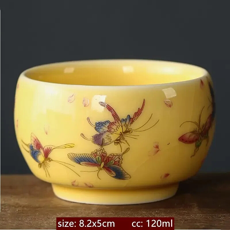 120ml Enamelled Pattern Handmade Porcelain Teacup Ceramic Tea Bowl Master Cup