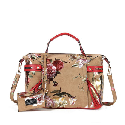 Floral Print Tote Handbag Elegant Colorful Purse Synthetic Leather Bags 35*13*29