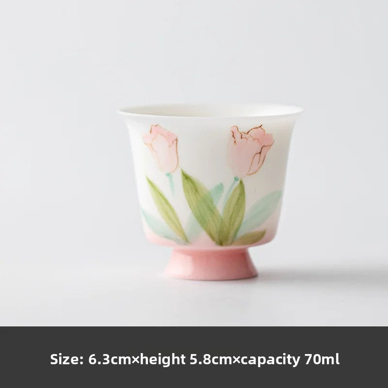 70ml Ceramic Handpainted Tulip High Footed Cup Tea-tasting Cup Master Cup