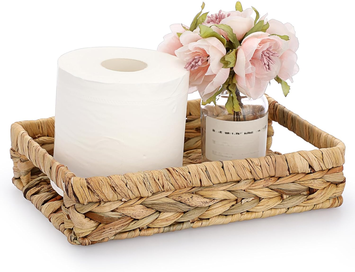 Rustic Water Hyacinth Bathroom Tray Counter Wicker Organizer Bahtroom Decoratian