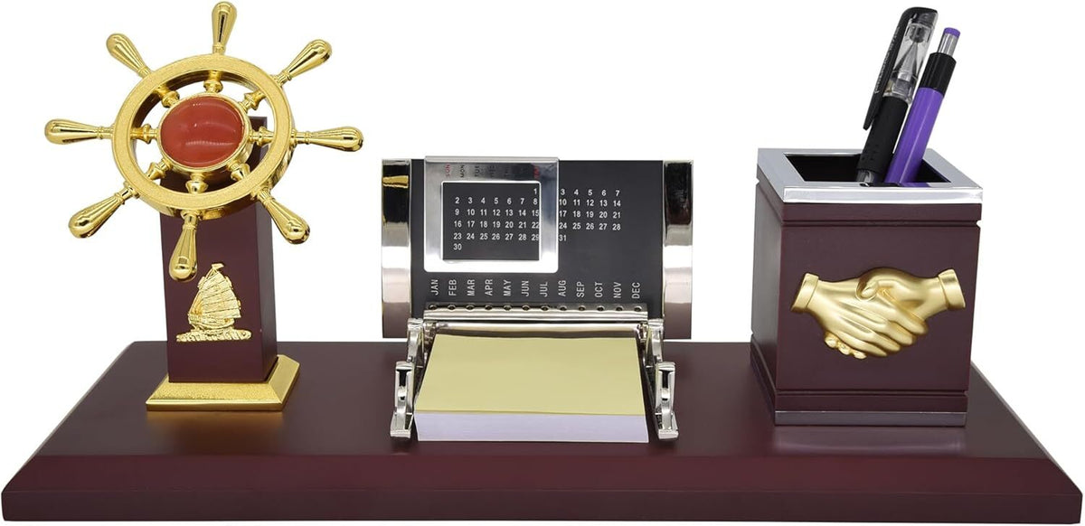 Wooden Pen Holder Pencil Holder With Calendar Rudder Decor For Home Office Gift