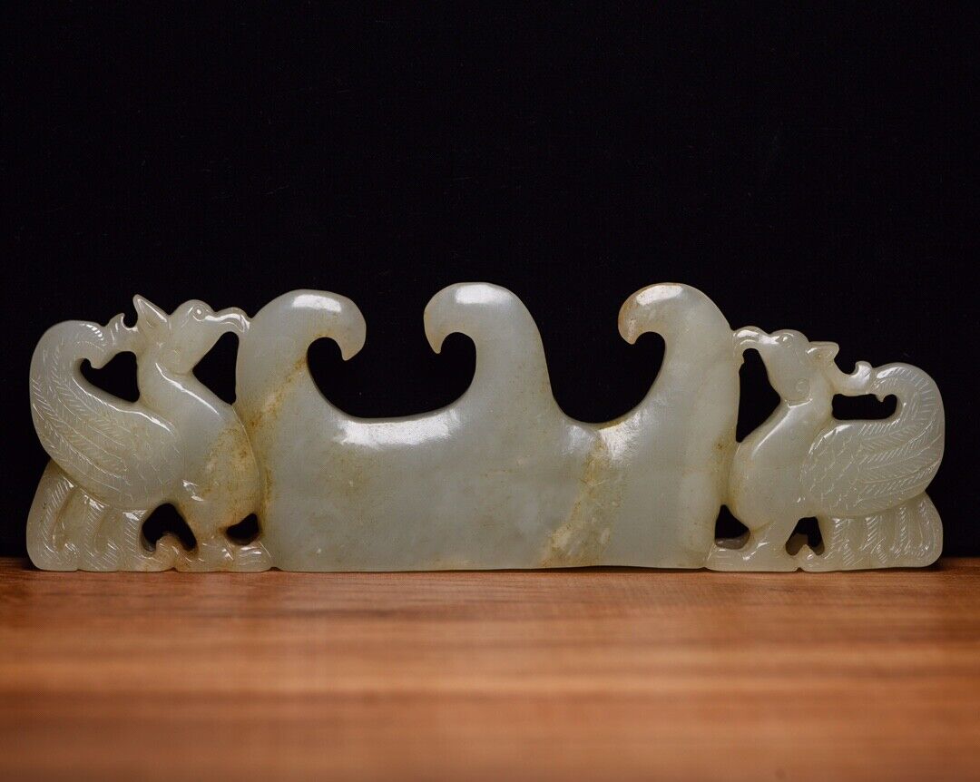Chinese Natural Hetian Jade Carved Exquisite Penholder Figurines Desk Ornaments