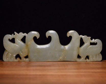 Chinese Natural Hetian Jade Carved Exquisite Penholder Figurines Desk Ornaments
