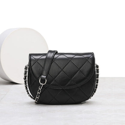 Mini Quilted Sheepskin Leather Saddle Shoulder Bag Flap Purse Handbag Crossbody