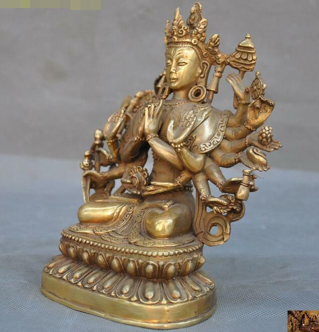 7"Old Tibet Buddhism bronze 1000 arms Avalokitesvara Tara Kwan-yin Buddha statue