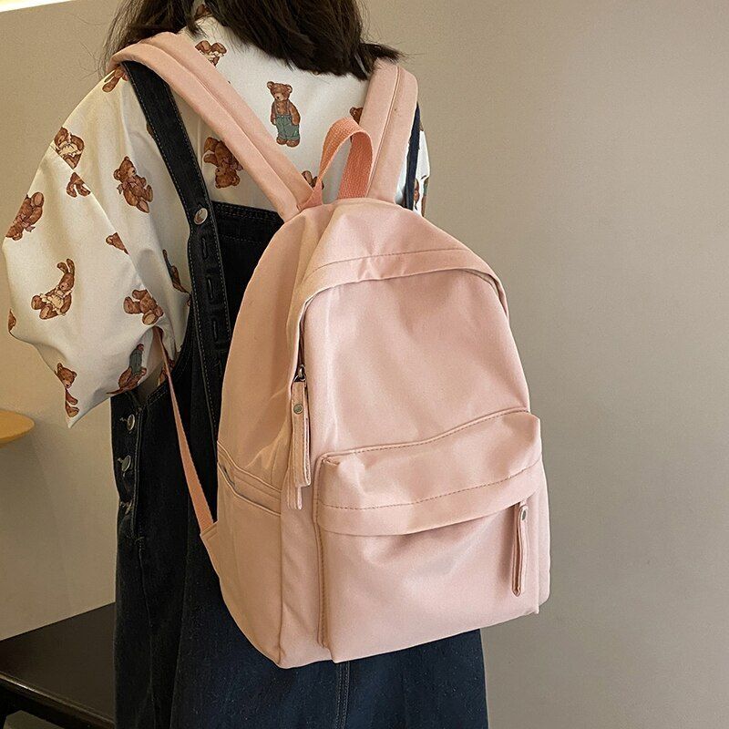 Solid Color Backpack Waterproof Nylon School Traveling Shoulder Bags 29*14*38 CM