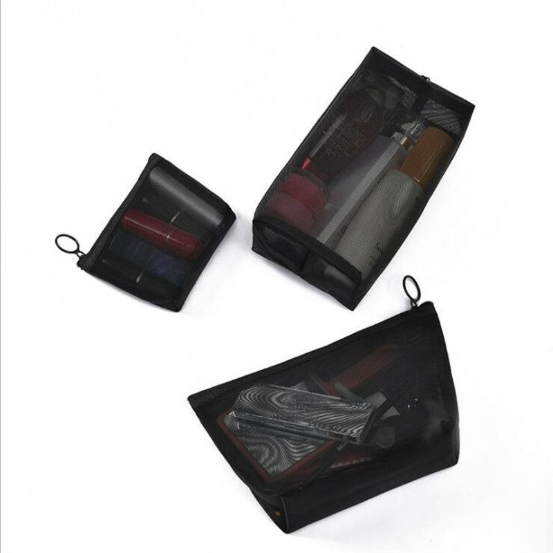 3pcs/set Zipper Toiletry Wash Bags Make Up Transparent Mesh Case Organizer Purse