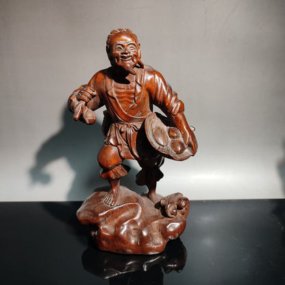 vintage wood wooden carved carving figure statue statuette fisherman sculpture
