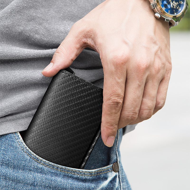 Anti Rfid Magnet Men Wallets Carbon Fiber Card Holder Money Bag Black Wallet 1PC