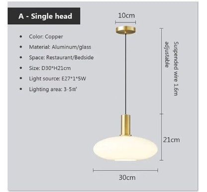 Pendant Lamp Glass White Gold Modern Design Simple Art Restaurant Bedroom Lights