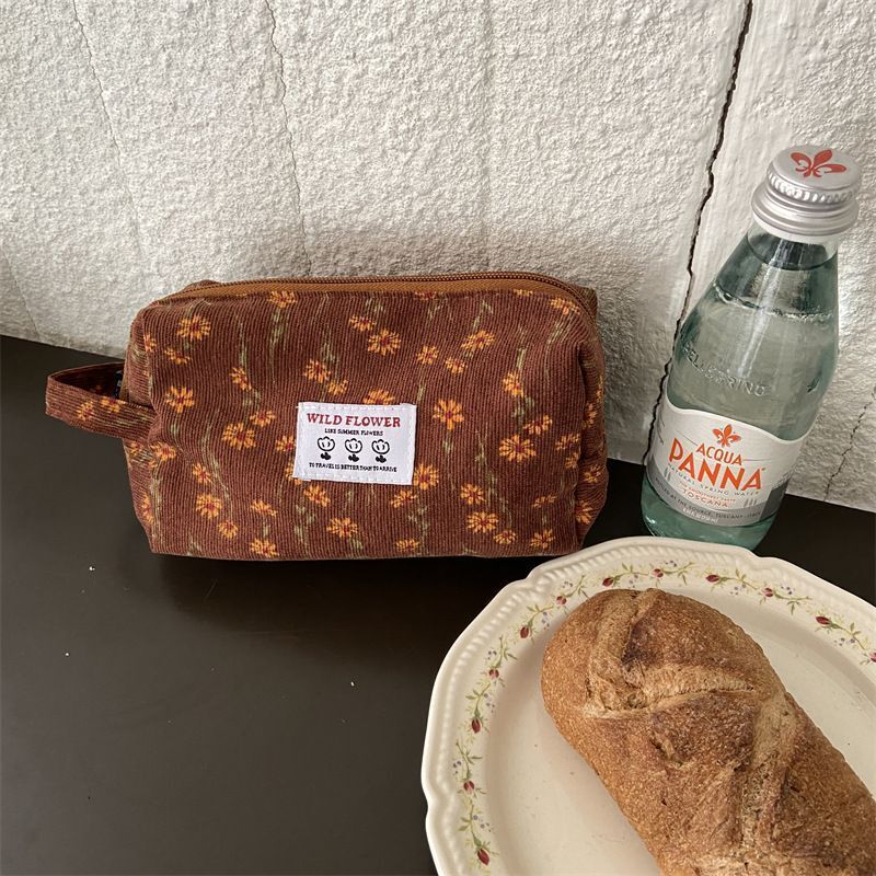 Retro Corduroy Cosmetic Bag Plaid Canvas Leopard Print Storage Purse S/M/L 1 PC