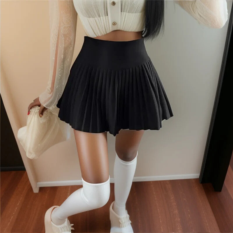 Summer High Waist Womens Sexy Mini Skirts Side Zipper Vintage Pleated Skirt