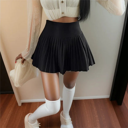 Summer High Waist Womens Sexy Mini Skirts Side Zipper Vintage Pleated Skirt