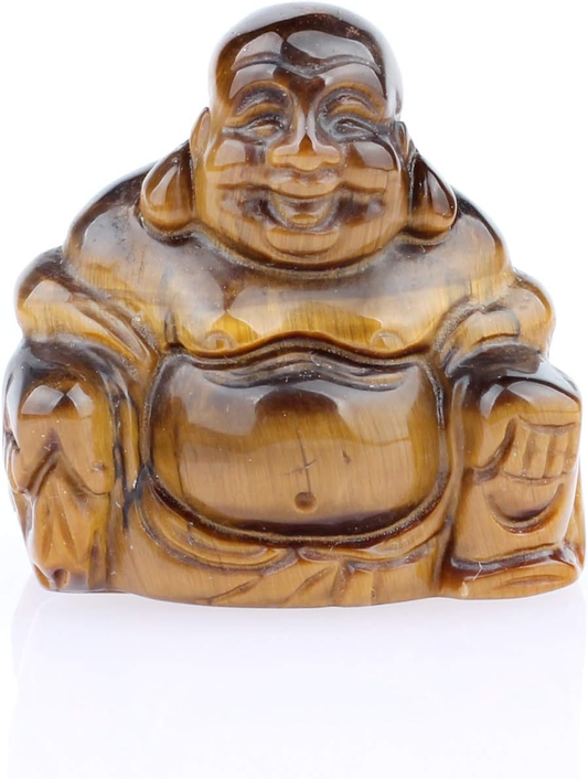Hand Crafted Tiger Eye Crystal Gemstone Statue Happy Buddha Feng Shui Decore
