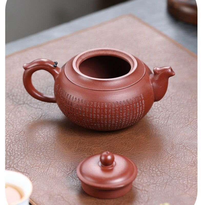 On Sales Handmade Carved Chinese Character Yixing Zisha Qingshui Clay Tea Pot