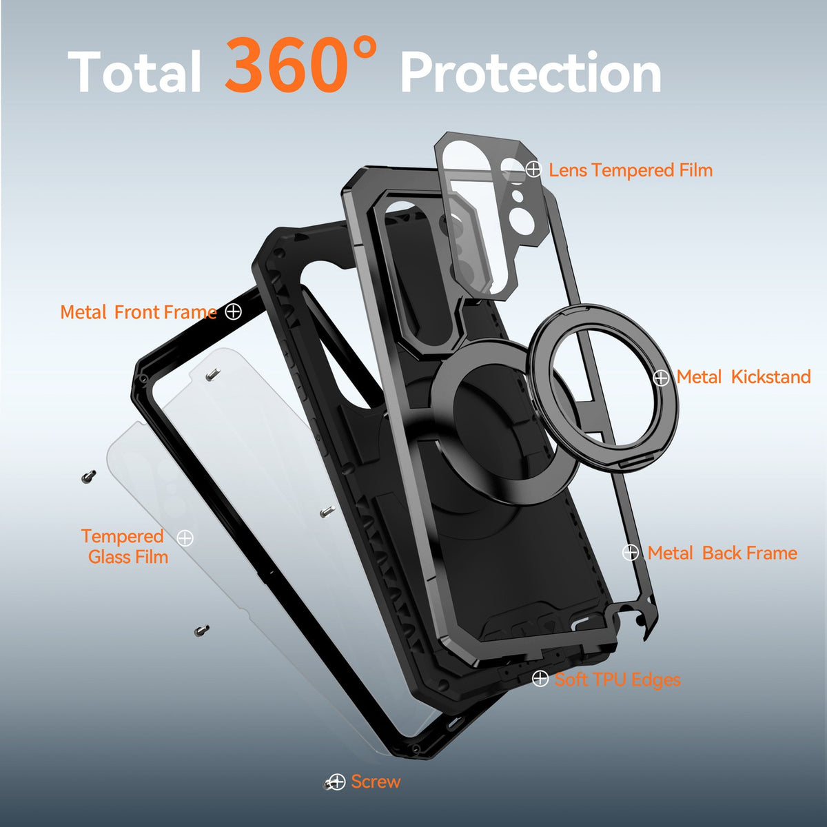 Magnetic Armor Case for Samsung S26Ultrax with 360° Kickstand Wireless Charging