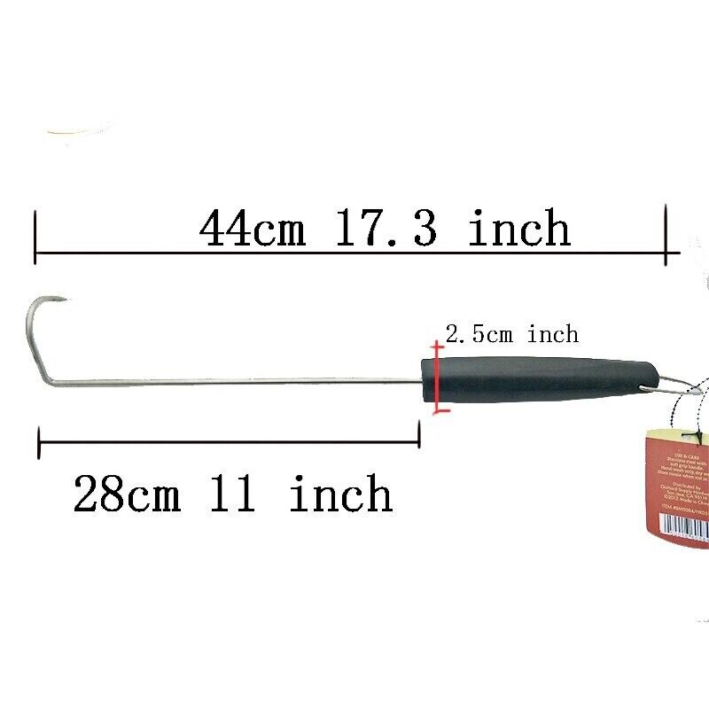 Meat Hook Stainless Steel BBQ Grilling Wood Handle Skewers Set Tools Accessories