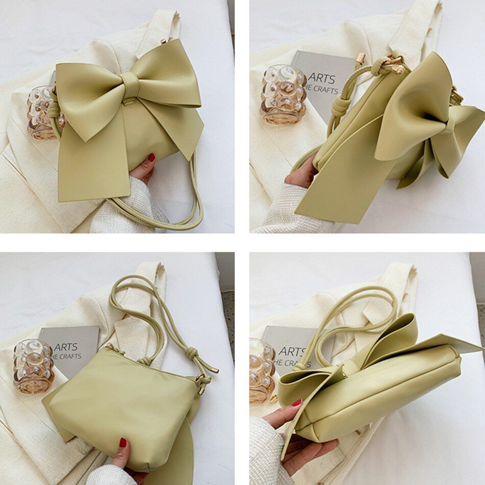 Elegant Bow Underarm Bag Synthetic Leather Shoulder Messenger Bag Purse Handbags