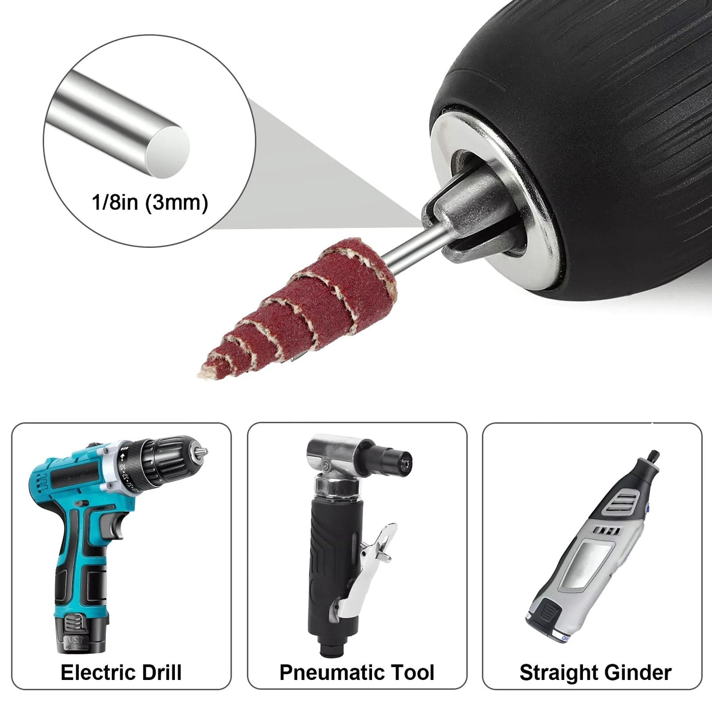 60x Cone Shape Abrasive Flap Wheel (10mm&12mm) 1/8" Shank For Grinder Drill