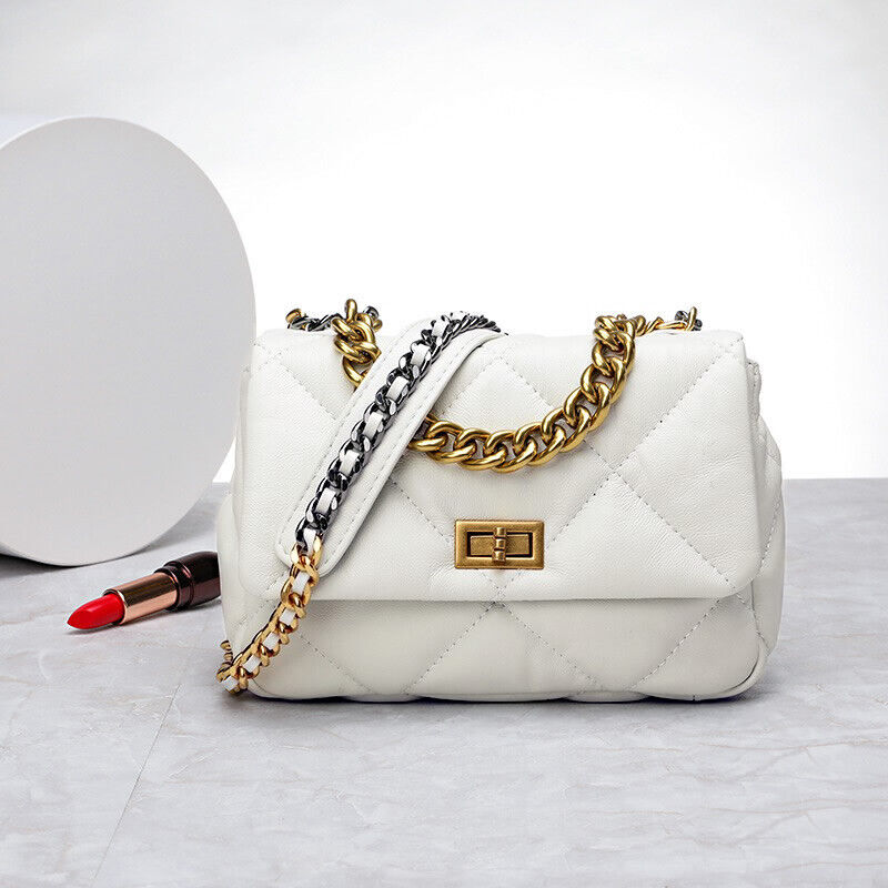 Mini Quilted Sheepskin Leather Small Flap Purse Shoulder Bag Tote Clutch Chains