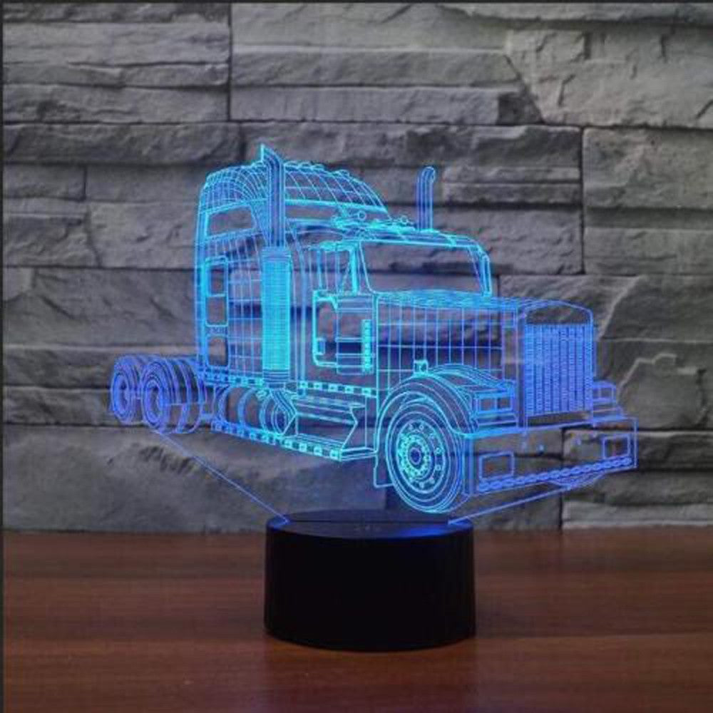 7-Color Changing 3D Illusion Table Lamp Truck LED Night Light For Bedroom Deco