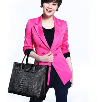 Briefcase Genuine Leather Handbag Big Totes Large Shoulder Bag Crocodile Pattern