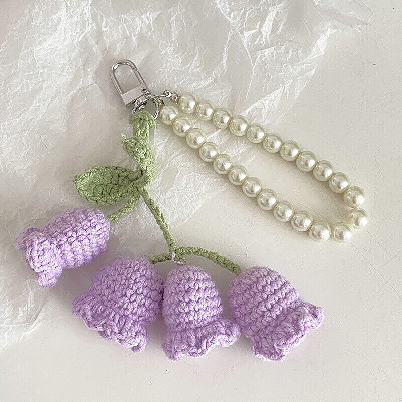 1Pc Flower Knitted Keychain Keyring Women Crocheted Wool Flower Leaf Bag Pendant