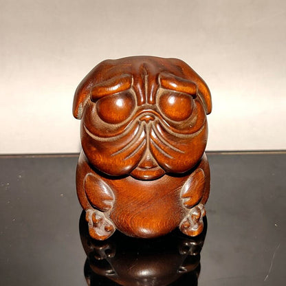 cute wooden statue dog foo statuette bulldog shapes for crafts sculpture gift