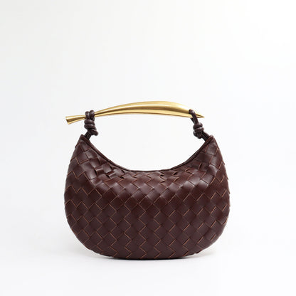 Woven Microfiber Leather Top Metal Handle Clutch Handbag Purse Tote Fashion Bag