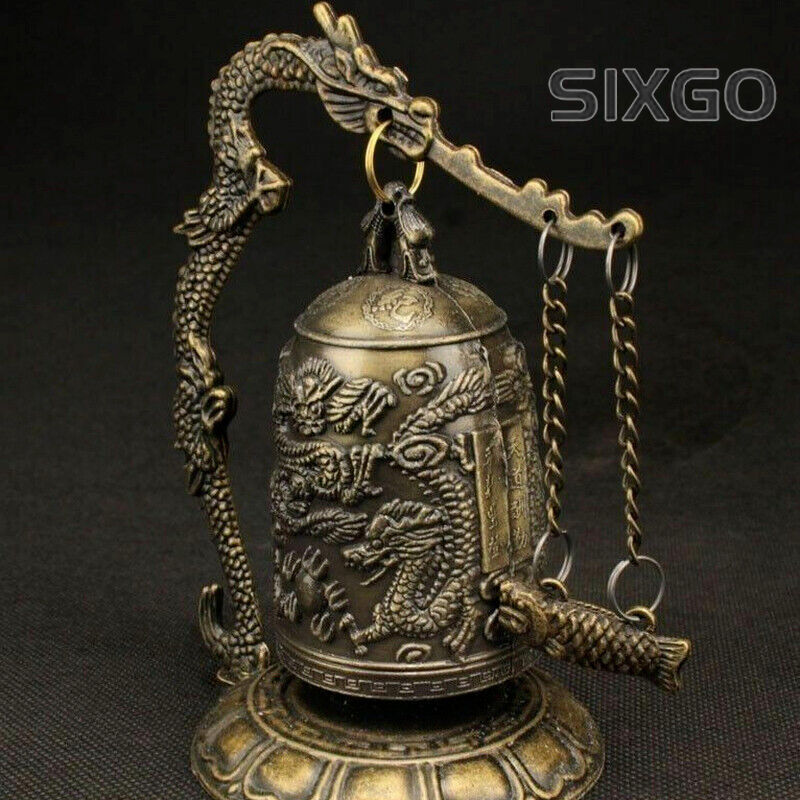 Chinese Antique Pure Copper Dragon Patterned Copper Clock Feng Shui Decoration