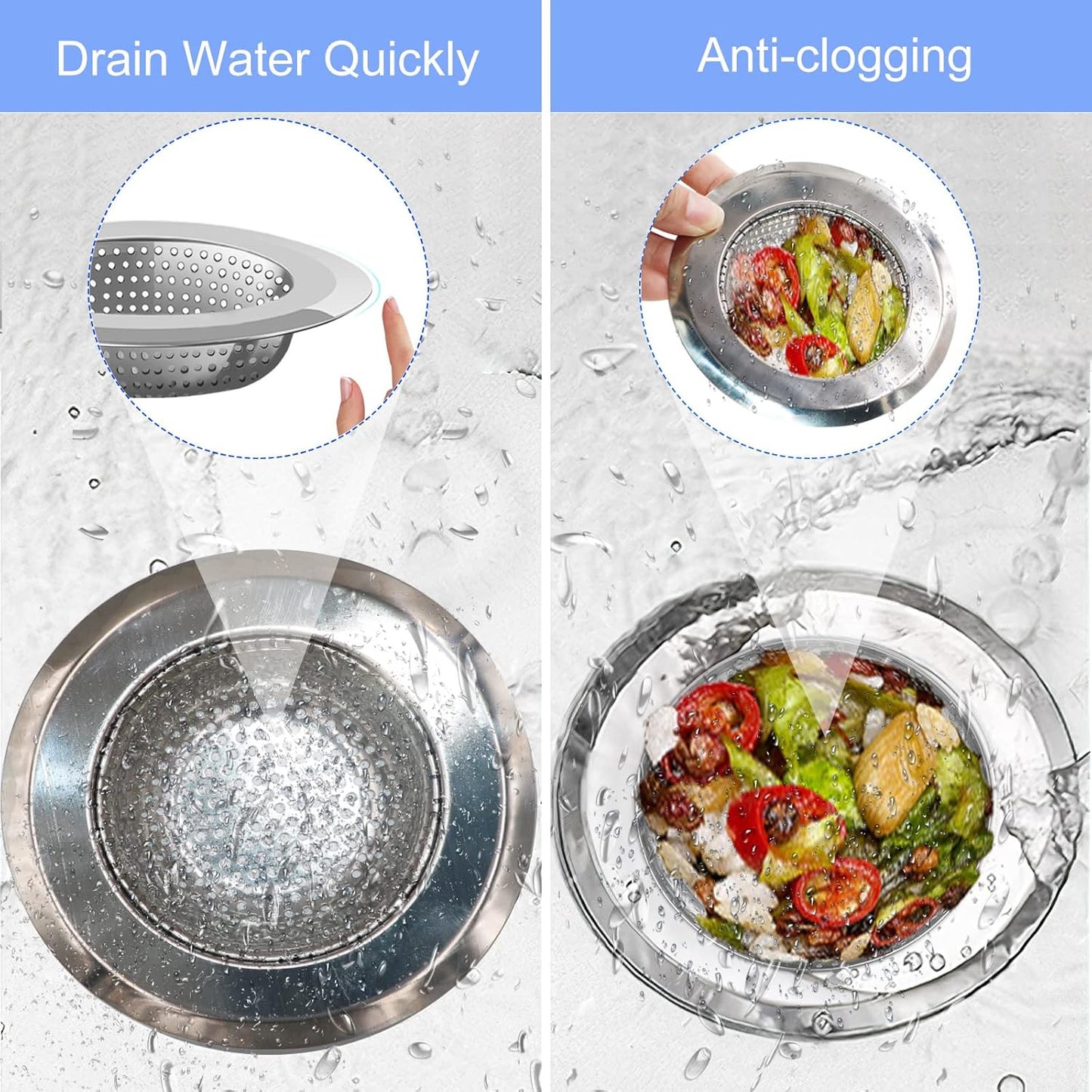 2PCS 4.5" Kitchen Bathroom Sink Strainer Stainless Steel Filter Drain Strainer