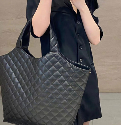 Women's Purse Handbag Genuine Leather Quilted Maxi Shopper Icare Large Tote Bag