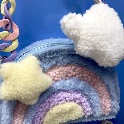 Rainbow Plush Purse Handbag Cloud Shoulder Bags 27*5*27 CM Acrylic Chain 86 CM
