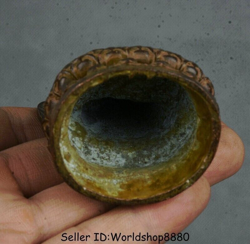 3.8" Old Tibet Buddhism Bronze Sakyamuni Tathagata Buddha Lotus Backlight Statue