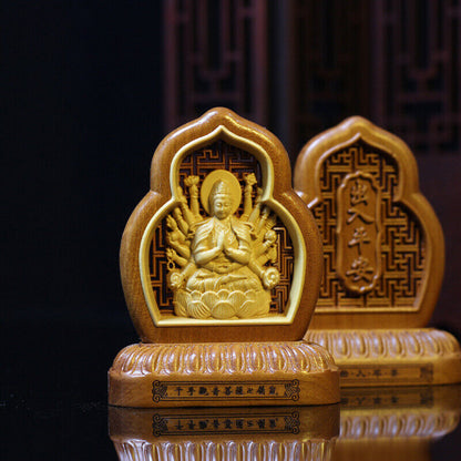 Wooden Carving Zodiac Buddha Car Safety Charm Ornaments Guanyin Statue Car Home