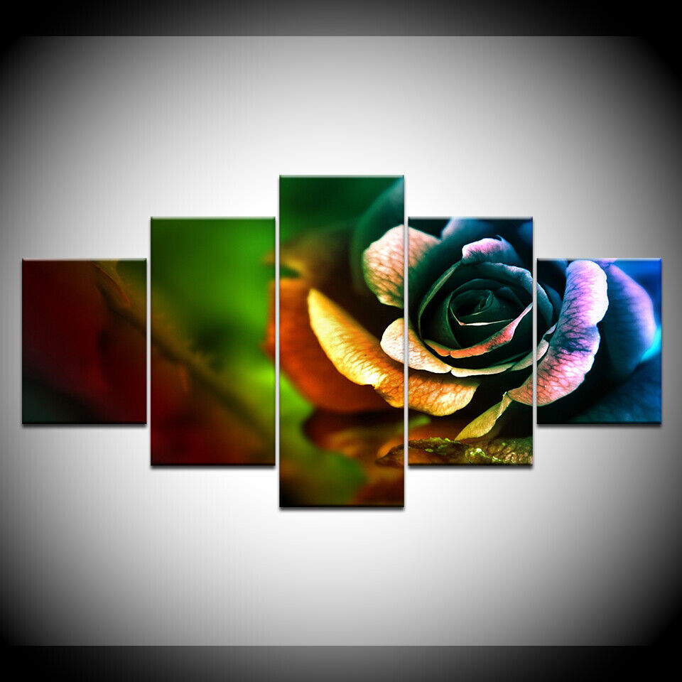Wall Art HD Printed 5 Piece Modular Canvas Art Color Flower Picture No Framed
